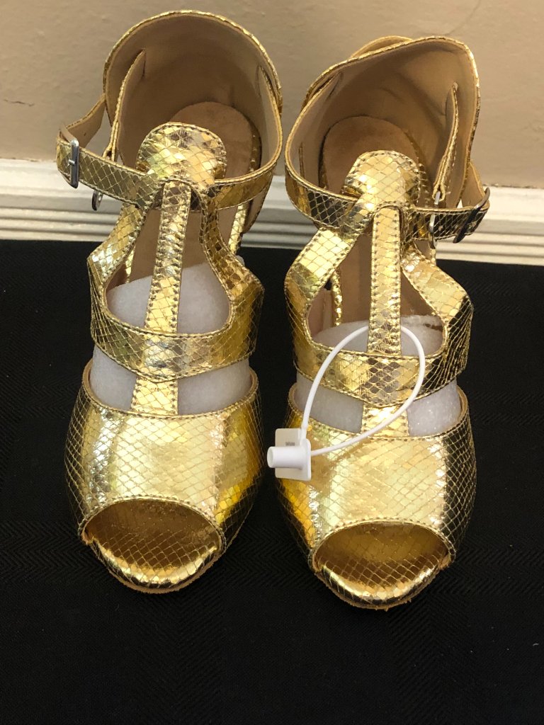 Danceandsway Gold Metallic Snakeskin Caged Salsa Dance Heels Size 6.5 Nib — image 6 of 7